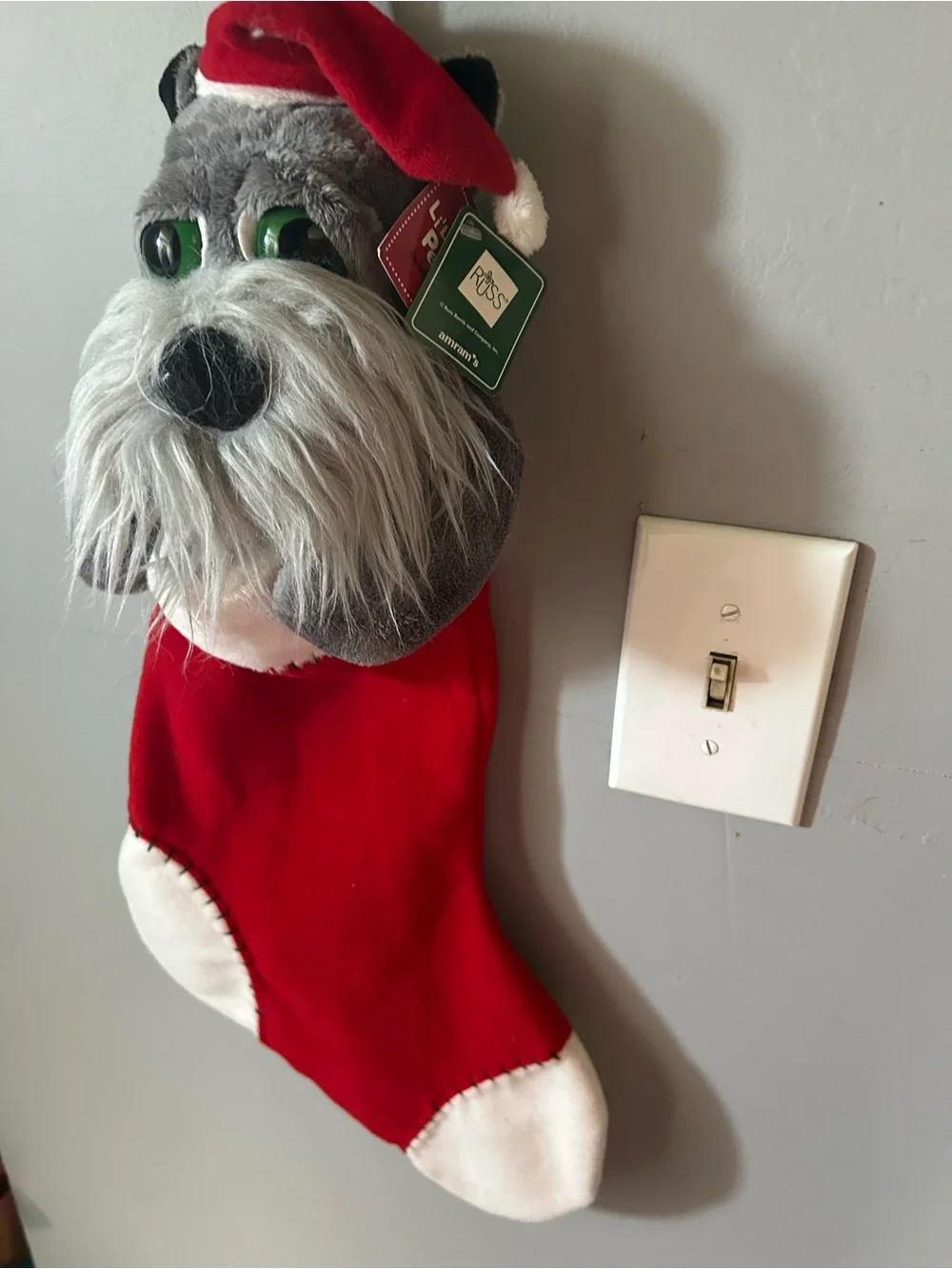 Plush Schnauzer Dog Christmas Stocking - Red NWT